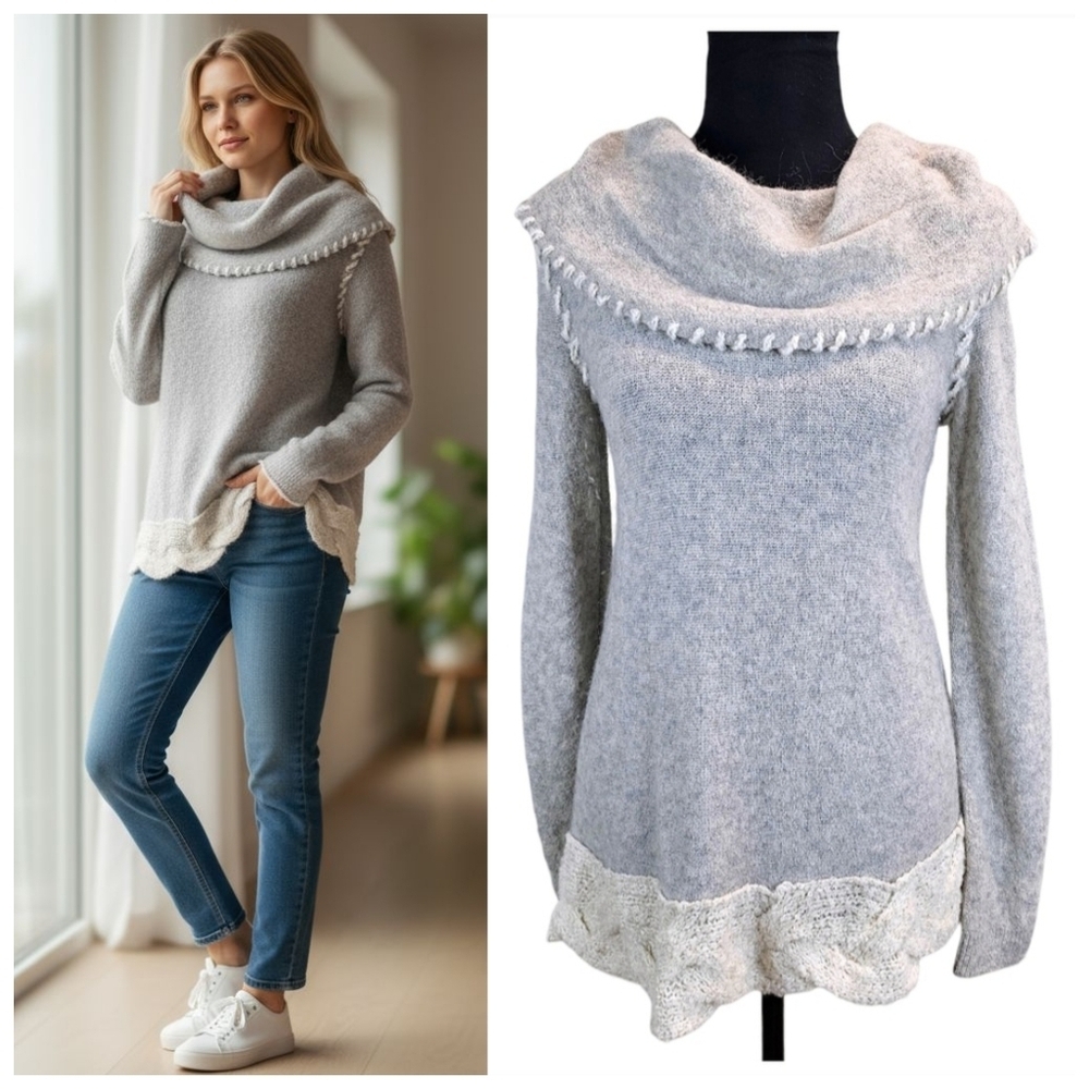 Anthropologie Sleeping on Snow Gray Wool Alpaca Blend Cowl Neck Sweater Small